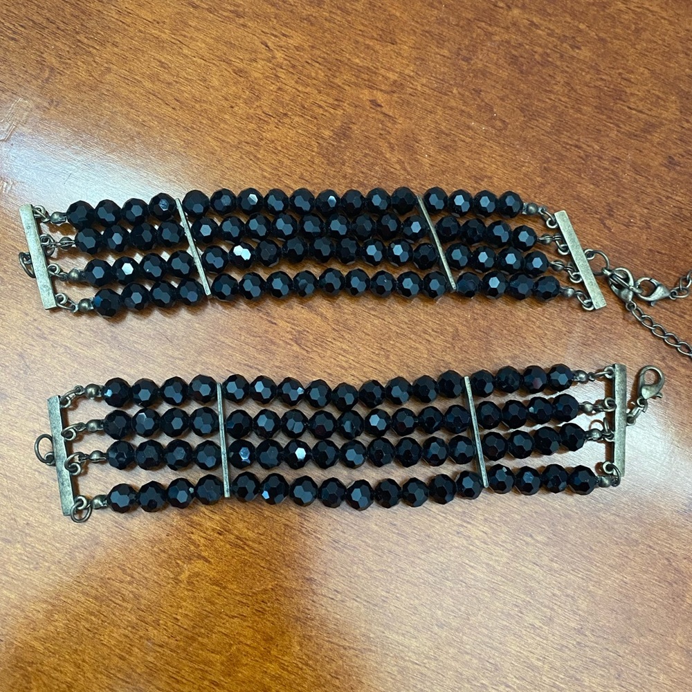 Beaded Crystal Love Cuff Bracelets - Set of 2